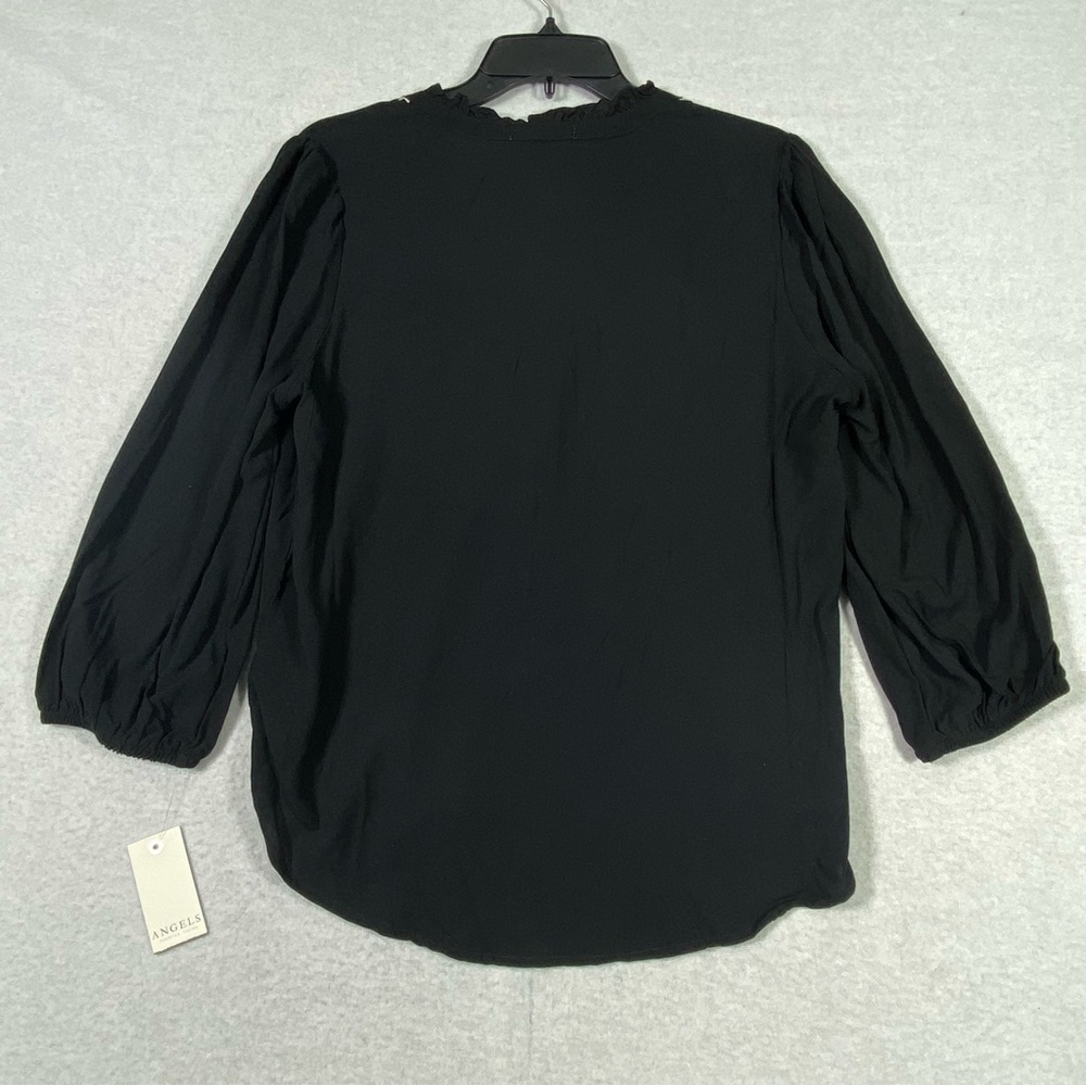 Angels Forever Young Boho Floral Blouse Women M Black Embroidered 3/4 Sleeve NWT - Picture 10 of 15